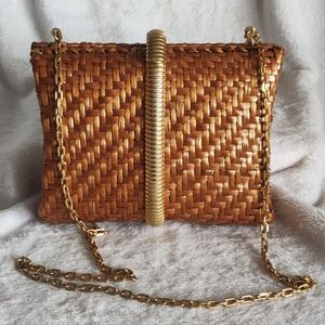 Rodo Brown and Gold Woven Clutch